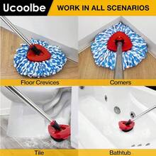 Spin Mop Replacement Head For O Cedar 2 Tank Rinseclean, 4 Microfiber Heads, 1 Scrub Brush, 1 Handle, 1 Base,Spin Microfiber - 彩色 - 查看 5