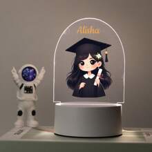 Personalisierte Name Abschlussfeier Acryl Nachtlicht, LED-Lampe als Andenken, Abschlussgeschenk, Acryllicht mit Cartoon-Absolvent, thematische Acryl-Schreibtischlampe für Erinnerungen