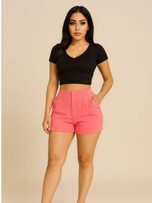 ¡El short que combina con TODO!  Short de pinzas para dama – elegante y cómodo ✨ - Rosa - Ver 1