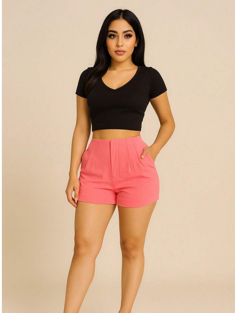 ¡El short que combina con TODO! Short de pinzas para dama – elegante y cómodo ✨ - Rosa - Ver 1