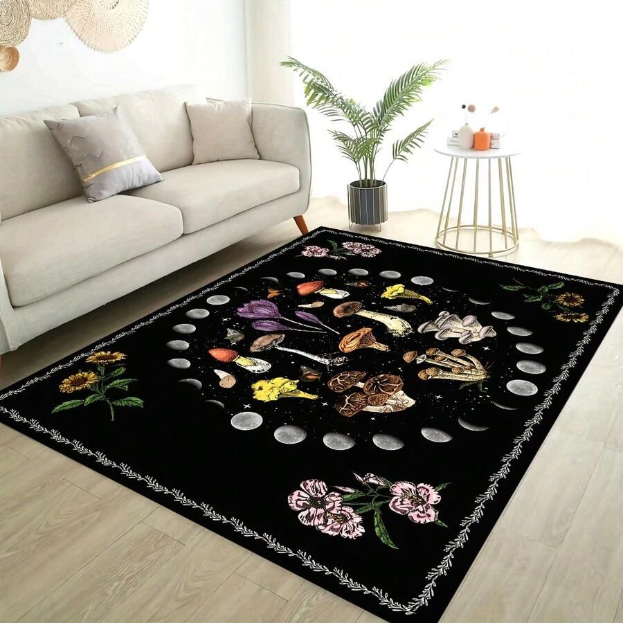 1pc 3.1'x2', 8.4'x6' Room Decor, Room Decoration, Party Decoration, Moon Print Carpet , Large Rectangular Living Room Rug With Celestial Design, Soft Polyester Material, Perfect For Home Decor Or Entrance Mat, Simple Style Leisure Carpet, Carpet For Living Room - Style4 - View 1