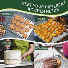 2pcs Stainless Steel Baking Tray With Rack Set, Cookie Sheet, Thickened Edges, Heavy Duty, Anti-Rust, Easy To Clean, Oven Friendly, For Home Baking, Outdoor Picnics, Camping, Suitable As Christmas Gifts, Graduation Party Supplies - Multicolor - View 7