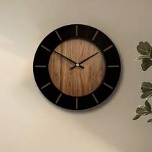 Dekorative runde Holz Wanduhr, künstlerische geräuschlose Batterie-betriebene Uhr Dekoration für Zuhause 14 16 18 Zoll Vintage Holz Uhr Heimdekoration für Küche, Wohnzimmer, Schlafzimmer, Büro - Holzfarbe + Schwarz - Übersicht 2