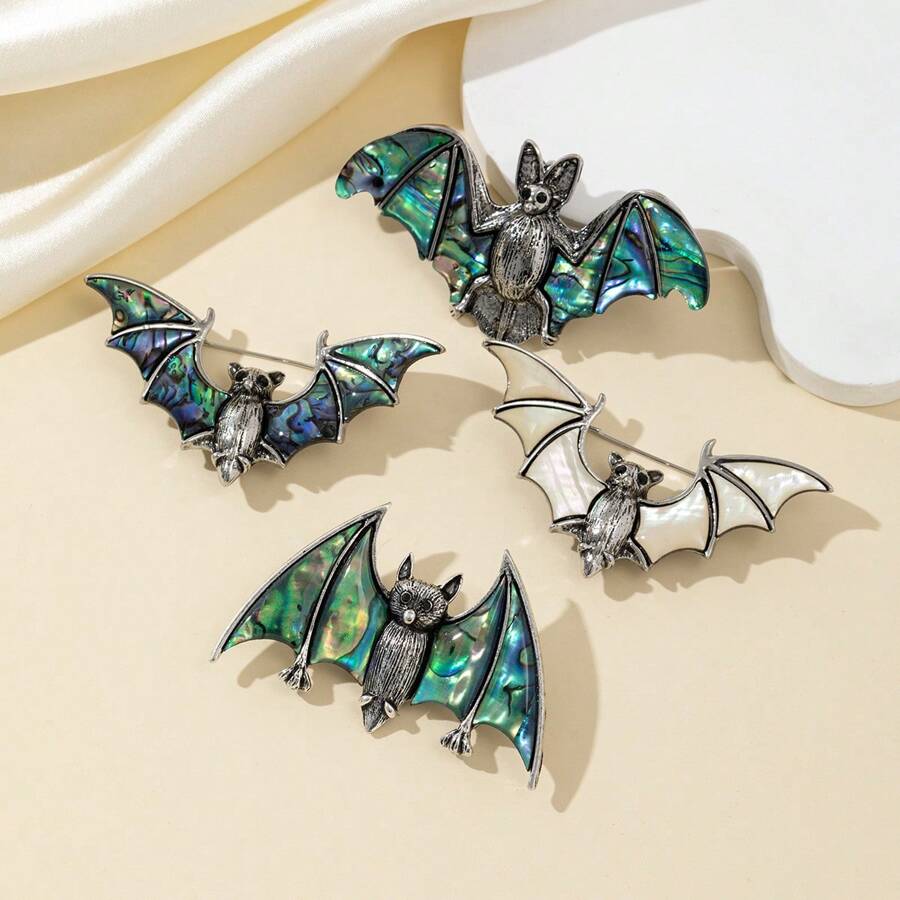 Exquisite Bat Shape Natural Abalone Shells Brooch Alloy Pin For Women Party Dress Coat Coats Pins Jewelry Accessories Gifts