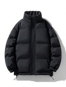 Men's Jacket, Solid Color Minimalist Stand Collar Jacket, Autumn/Winter - Black - View 5