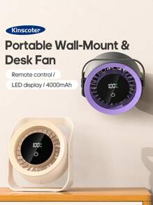 kinscoter 1 Peça Ventilador de Mesa Portátil Recarregável de 4000mAh, Ventilador de Ar Condicionado Multifuncional Montado na Parede com Controle Remoto, Ventilador Elétrico Mini para Cozinha, Quarto, Acampamento e Resfriamento