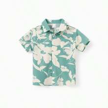 Set de camiseta de manga corta o vestido de tirantes con drapeado estampado con hojas a juego para la familia - Verde - Ver 5