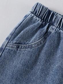 1pc Girl Y2K Star Print Straight Leg Jeans, Casual Versatile Street-Style Summer Clothes - Medium Wash - View 4