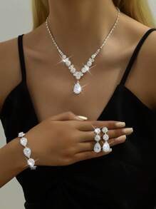 4 pièces/set Bijoux de mariage pour femmes, collier, boucles d'oreilles, bracelet, accessoires élégants, idéal pour Thanksgiving