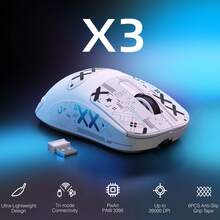 ATTACK SHARK X3 Lightweight Wireless Gaming Mouse With 3-In-1 Connection (2.4G/USB-C Wired/Bluetooth), 26,000 DPI, PAW3395 Optical Sensor, GM8.0 Switch, 5 Programmable Buttons, Grip Tape For PC/Windows - Trắng+Nhãn dán - Xem 1