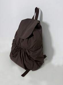 JIANSHANGGUSHI 2026 New Drawstring Pleated Casual Backpack, Large Capacity, Practical For Students, , Water-Resistant Nylon, Multiple Colors Available, Back To School - Coffee - View 6