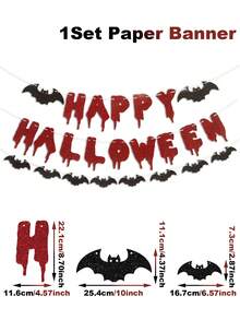 1 Set Banderín de papel de Feliz Halloween, Banderín colgante con patrón de murciélagos, Decoración de fondo, Decoración de Halloween, Decoración de fiesta de Halloween, Decoración "Trick Or Treat" de Halloween, Decoración de Feliz Halloween, Decoración del hogar, Decoración de habitación, Decoración de sala de estar, Adorno colgante - Multicolor - Ver 10