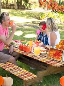 3 Piecesset Picnic Table Cover & Bench Covers - Pumpkin Sunflower Leaves Fall Maple Leaves Fitted Camping Tablecloth With Elastic Edges, Outdoor Waterproof Rectangle Table Cloth, 72x30Inch