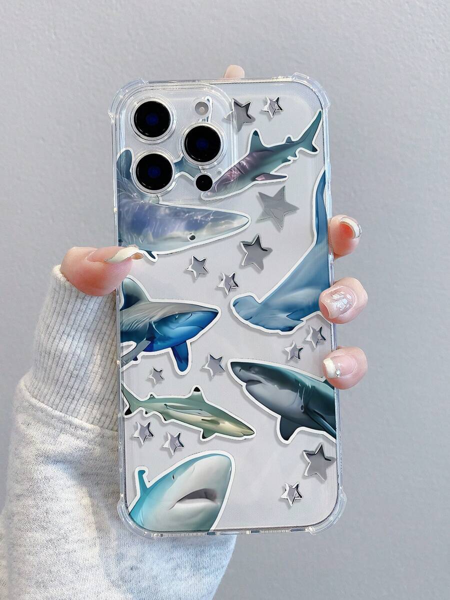 Shark Species Pattern Quadrant Anti-Drop Design Stylish Phone Case For 15/15promax/Phone 15pro/Phone 16/16pro/16promax /13/13pro/13promax/14/12/11/X/XS/XS MAX,Galaxy A50/A35/A10/A14/A15/A16 Galaxy S24/S24 Plus/S24 UlTRA/Galaxy S23/S23 +/S22 Ect. Built-In Shock Absorption And Anti-Drop Function, Fully Encased Around The Edges, Transparent And Minimalist. Suitable For MOTOG30/G20/G10/G524G/G825G/G71S Features Include Simple Japanese-Style Design, Cartoonish Girl Style, As Well As   Anti-Drop Protective Cases. Featuring A Minimalist Japanese-Style Design, Cartoonish Girlish Style, And Shock-Proof Protection. - 無色 - 查看 1