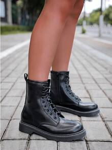 女士时尚黑色大理石系带靴、时尚搭配裤和紧身裤 - 黑色 - 查看 3