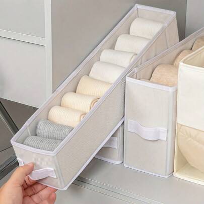 1PC Socks Drawer Organizer Set Of 3 Packs Raw White, Underwear Dividers, Closet Cabinet Dresser Wardrobe Storage Boxes For Panties Stockings Leggings