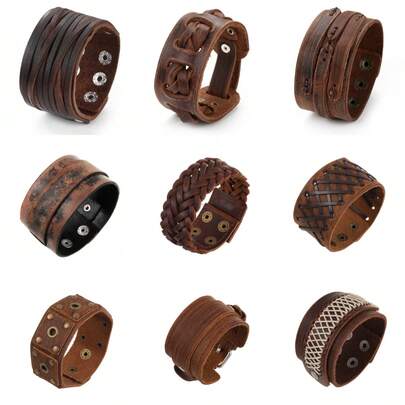 Pulseira de couro ajustável estilo punk, pulseira de couro envolvente, bracelete de couro estilo gótico, unissex