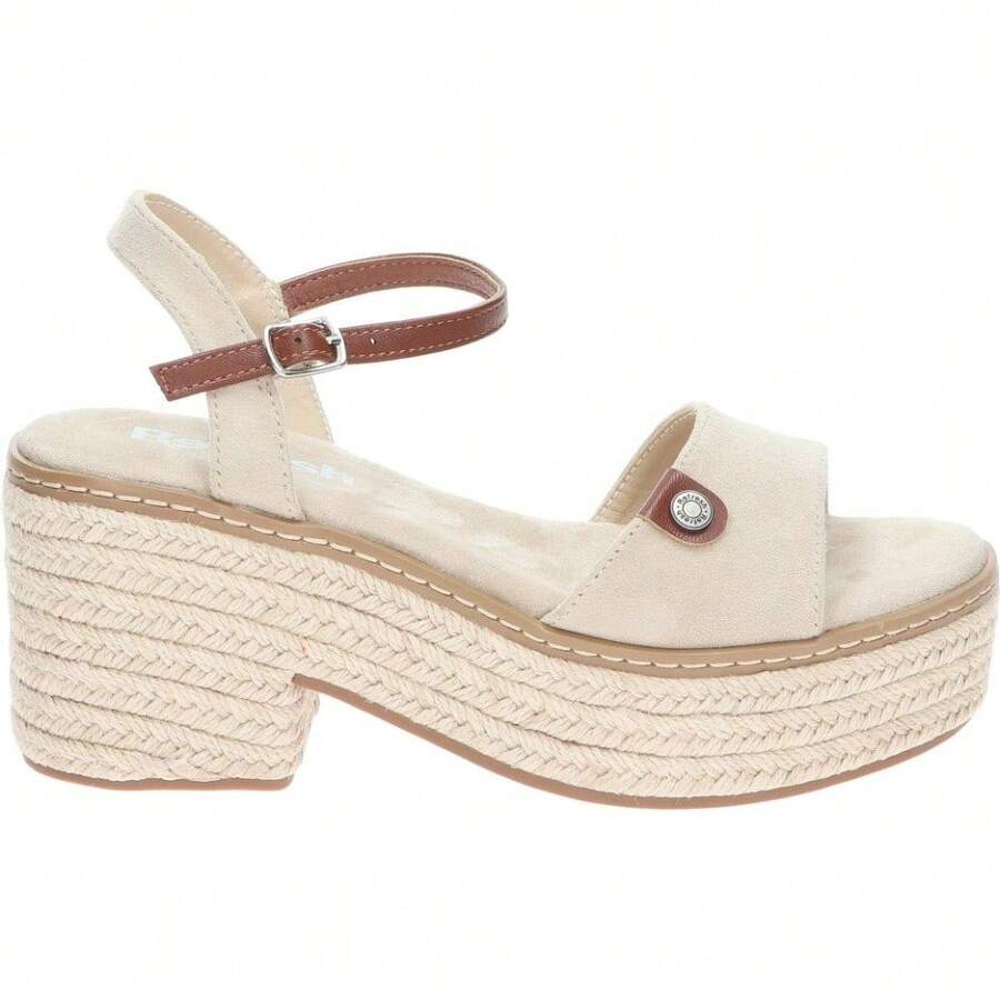 REFRESH | Sandalias de Tacón Refresh para Mujer – Sandalias con Tacón para Verano con Hebilla – Estilosas – Tacón Medio y Cómodo – con Plataforma Baja – Versátiles – De Esparto – Vegan – Modelo 172578 - ✅ Entrega 24/72h a España (península) - Beis - Ver 1