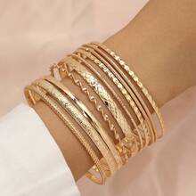 10Pcs/Set Bohemian Charm Bracelets For Women Fashion Twist Texture Bangle Bracelet Jewelry Gift - 銀色 - 查看 7