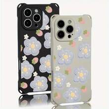 Funda de teléfono 1 pieza pintura al óleo azul diseño de patrón de flores cuatro esquinas colgante funda de teléfono 16 Pro 14 Plus 15 12 13 TPU impreso suave - Colores mixtos 2 - Ver 6