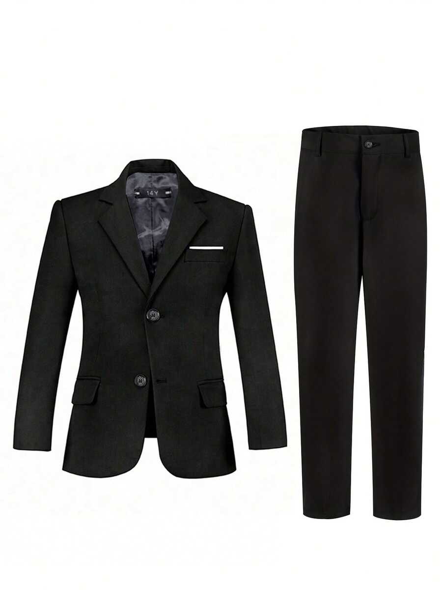 Tween Boy Single Breasted Blazer & Trousers - Black - View 1