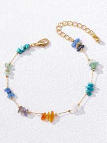 1 件简约彩色天然石串珠手链和脚链，适合女性海滩度假穿着，随机宝石颜色、尺寸和数量 - 3個彩色石頭手鍊 - 查看 13