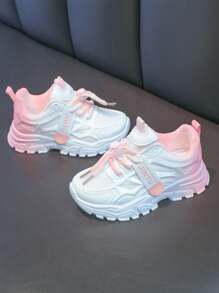 1 Pair Girls Fashion Gradient Color PU Casual Sport Shoes, Personalized Sports Shoes, Suitable For Daily Wear, School, Sports, All Seasons (Random Print, Spray Paint)