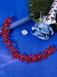 1 件手工红水晶新娘头带，独特的婚礼派对复古发饰 HP266 女士 - 紅色 - 查看 6