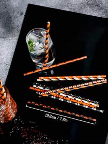 15pcs Halloween Paper Straws - Spooky Party Straws , Featuring Festive Halloween Designs Like Ghosts, Skulls, Pumpkins And Bats! Cocktail Decorations, Themed Desserts And Spooky Beverage Presentations. - Multicolor - View 5