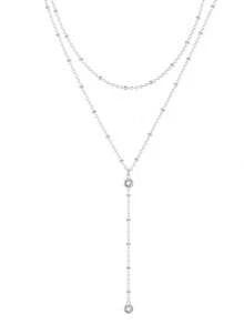 1 件欧美风格 Y 形锆石双层项链，长流苏毛衣链，独特唇链领口项链 - 銀色 - 查看 1