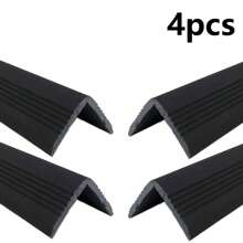 4 piezas de protectores de parachoques sólidos, borde antideslizante y a prueba de agua para protección de esquinas y pisos, escaleras y mesas - Plástico negro y blanco, proporciona y protección, 2.5x2.5cm, 1m de longitud