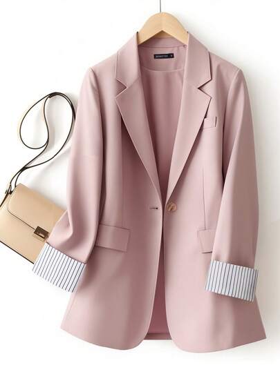 HOMEYEE 长袖拼布撞色复古优雅休闲度假商务专业加大码上衣夹克