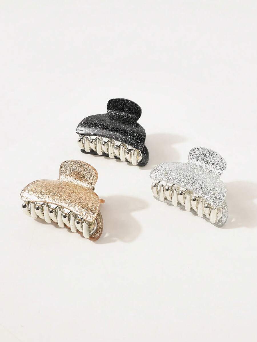 3 件套女士闪亮半圆形小发夹，简约时尚优雅可爱树脂材质时尚闪亮半圆形发夹套装，适合日常通勤装、发髻、半扎发型，不会损伤头发 - 彩色 - 查看 1