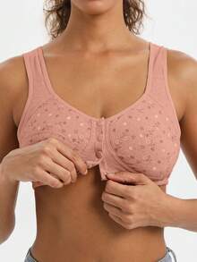 5PCS EssElegance Plus Size Wire-Free Seamless Bra For Woman Striped Breathable Push Up Padded Bra For Everyday Wear - 彩色 - 查看 2