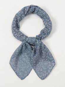 1 件花卉图案印花头巾，头带 - 藍色 - 查看 2