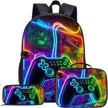 Exquisite And Cool Game Console Pattern 3 PiecesSet: Pencil Case, Lunch Bag, Adjustable Shoulder Strap, Multi-Functional, Perfect For Play, Ideal Gift For Back-To-School Season