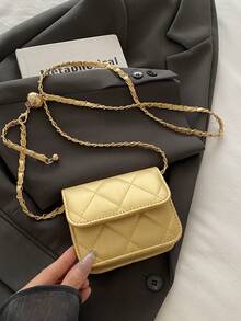 简约百搭，高品质水钻刺绣珍珠链条迷你斜挎包，适合春夏穿着 - 金色 - 查看 4