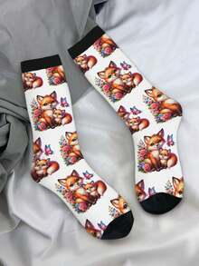 Cute Fox Butterflies Socks Women Men, Calf Knee High Socks For Athletic Running Cycling
