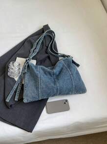 Women's Fashionable One Shoulder Bag, Underarm Bag, Large Capacity Denim Casual Versatile Tote Bag, Suitable For Going Out, Travel, Shopping