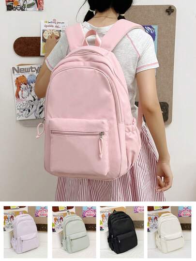 Mochila de gran capacidad de unicolor para mujeres, adecuada para adolescentes, estudiantes de secundaria, universitarios, graduados, mochilas, regreso a clases, temporada de graduación y regalos para estudiantes. Mochila esencial para salidas de primavera para estudiantes de secundaria, mochila de campus, estilo universitario