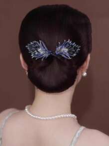 1 pieza Moldeador de moño de cola de pez decorado con strass y perlas para mujer, accesorios elegantes y de moda para dar forma al moño, adecuado para peinados diarios y bonitos