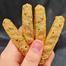 1 件中东风格开口手镯，女士时尚珠宝，奢华新娘配饰 - 金黃色 - 查看 5