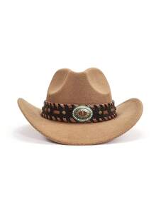 1 pieza Sombrero de vaquero occidental de poliéster bohemio con remaches, versátil para todas las estaciones y para ir y venir - Sombrero con forma de lágrima - Ver 10