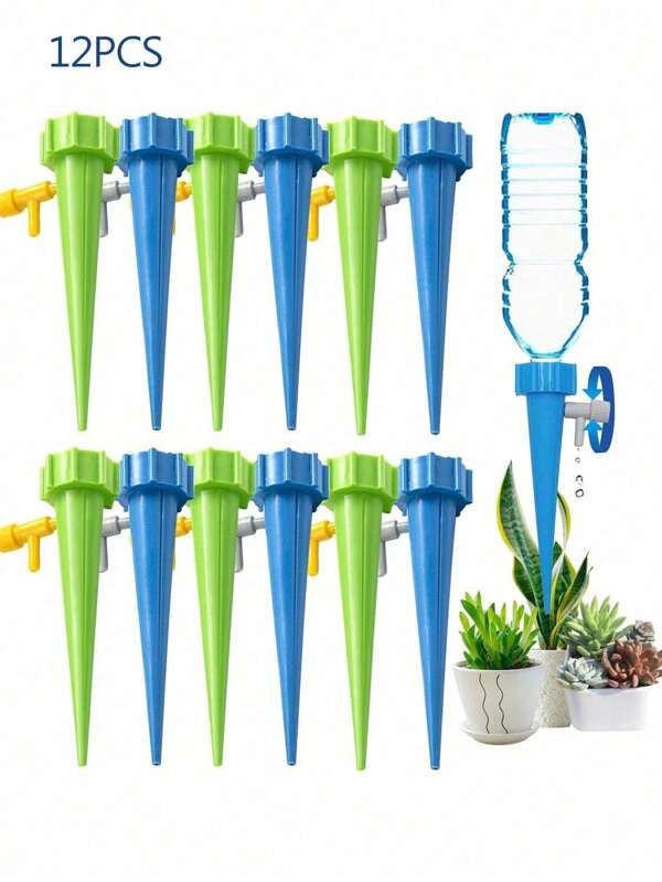 SHElN 12pcs Self Watering Spikes: Automate Your Plant Watering With Adjustable Slow Release Control Valve Switch!Automatic Drippers For Vacation - Adjustable Control Valve - Ideal For House, Garden, And Office Plants