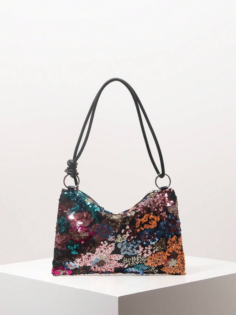 Elegant Colorful Sequin Shoulder Bag, Floral Bag, For Bridal Party, Prom Dresses For Women, Prom Accessories, Wedding Items, Stylish Bag For Women (Pattern May Vary) - Multicolor - View 1