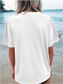 Women's V2K Style Short Sleeve T-Shirt - Hawaiian Boxing Pattern Print. Round Neck Summer Casual Top, Suitable For Daily Wear, Family Gatherings, And Travel, Fun Print, Comfortable