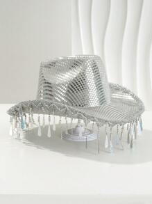 1 Peça Chapéu de Festa Unissex, Retalhos Únicos Brilhantes, Borla em Forma de Estrela, Estilo Ciberpunk Holográfico, Estética Y2K, Aparência Elegante e da Moda, Cheio de Personalidade, Adequado para Reuniões de Dia de Trabalho, Festivais de Música, Jantares em Parques ao Ar Livre, Eventos de Tema de Chapéu de Cowboy do Oeste, Cosplay, Festa a Fantasia, Baile de Festa, Festa na Praia, Apresentações no Palco