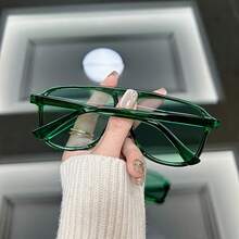 1 Pair Of Retro Large Frame Fashion Glasses |   Retro Fashion Style Minimalist Casual Oval Glasses,  Protection, Plastic Frame - 綠色 - 查看 6