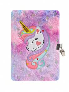 1 Stück Kinder-Einhorn Notizbuch mit Schloss - Flauschiges Tagebuch mit Sternenprint und Plüscheinband, ideales Geschenk zu Geburtstagen und Feiertagen (Mädchen Geheimtagebuch) - Verschiedenfarbig - Übersicht 8