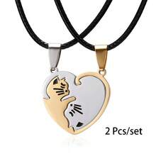 2 szt./zestaw Czarno-biały wisiorek z kotem ze stali nierdzewnej Kotek w uścisku Naszyjnik dla pary Biżuteria prezent dla chłopca i dziewczynki Łańcuszek z wisiorkiem Prezent urodzinowy Naszyjnik dla najlepszych przyjaciół Naszyjnik Wisiorek Prezenty na Dzień Ojca i Dzień Matki - one-size - Zobacz 9
